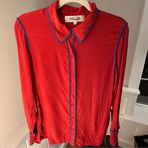 100% Silk Diane Von Furstenberg Red Blouse